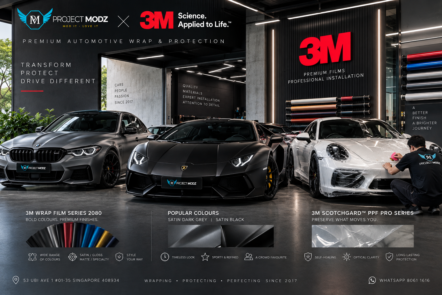 3M car wrap and PPF installation in Singapore by Project Modz, featuring premium automotive colour wrap and paint protection film.